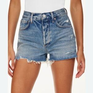 Agolde Jaden Distressed Light Blue High-Rise Denim Shorts